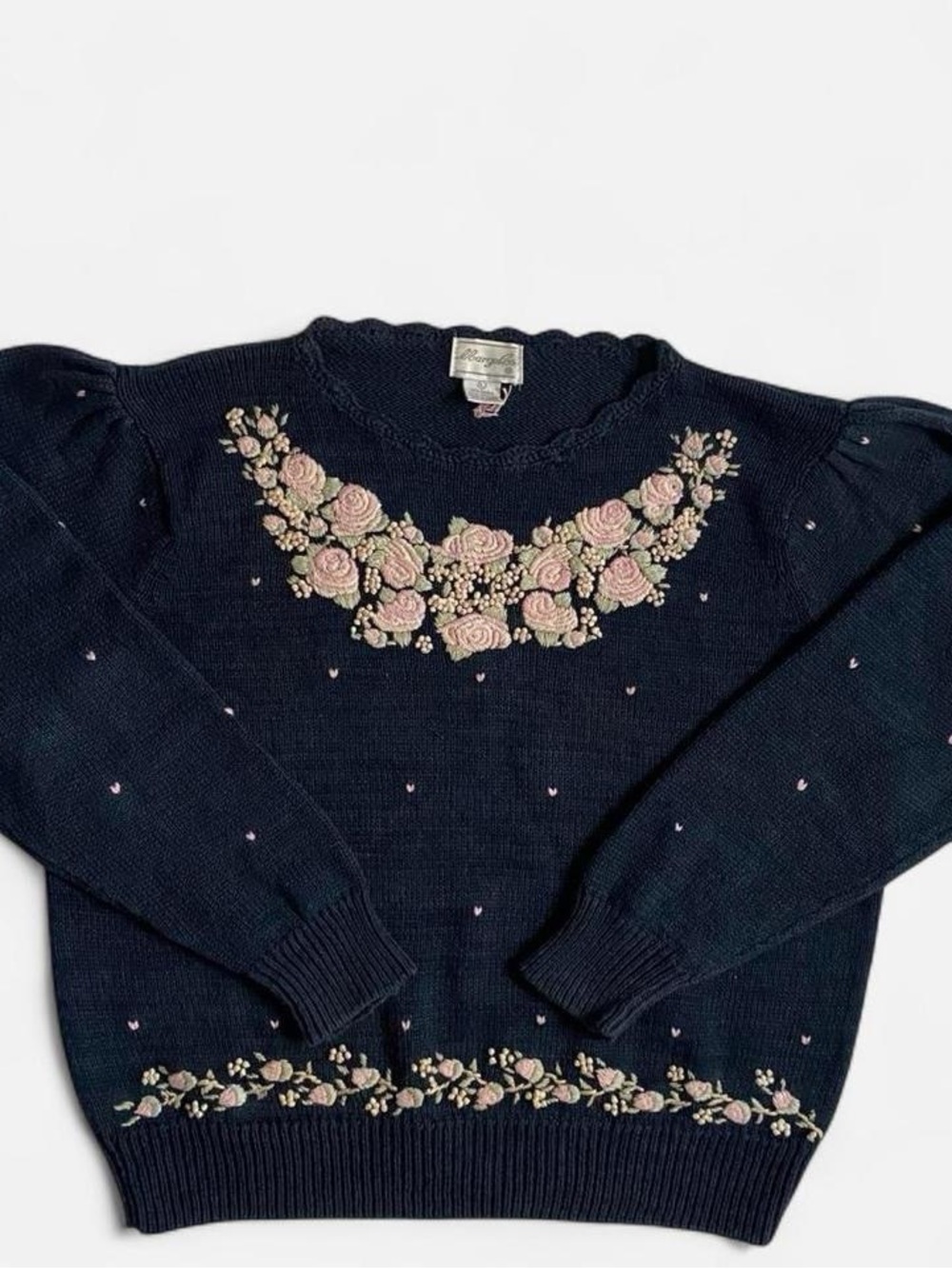 Vintage navy embroidered floral sweater